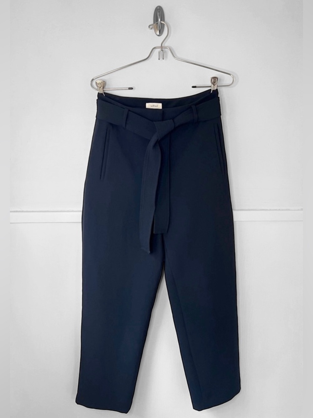 Aritzia Wilfred Black Tie-Front Belted High-Waisted Pants Minimalist